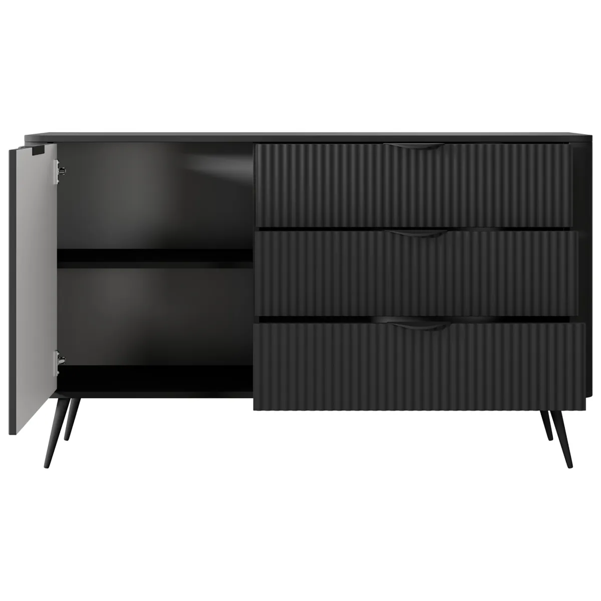 Credenze > Dmora Credenza 3 Cassetti un Ripiano 138x38x81h cm, Apertura Battente, Scorrevole - Halilomo Nero