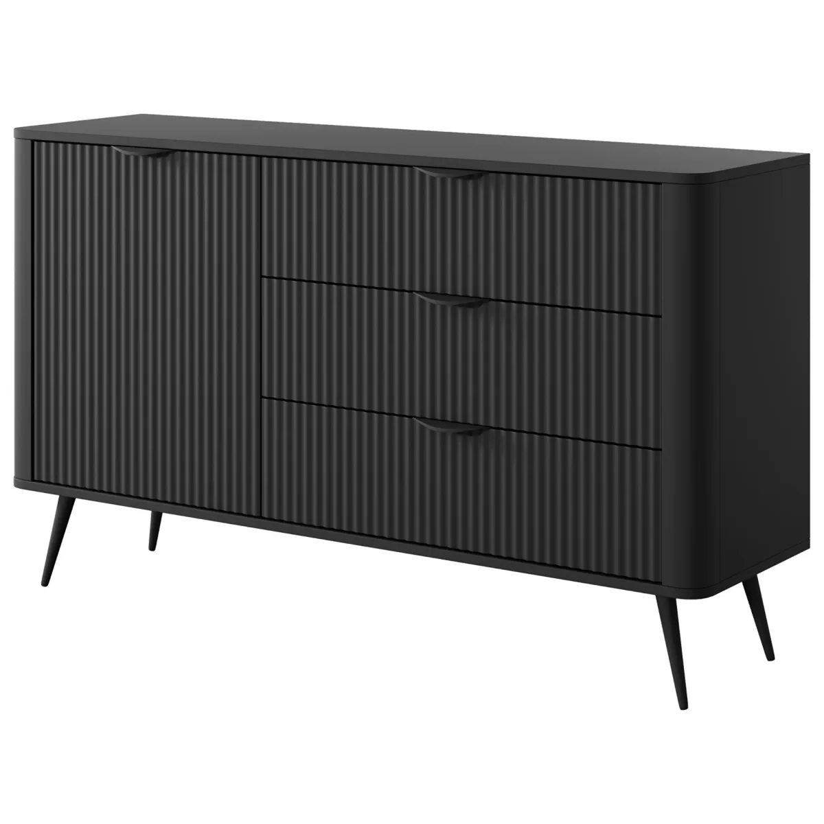 Credenze > Dmora Credenza 3 Cassetti un Ripiano 138x38x81h cm, Apertura Battente, Scorrevole - Halilomo Nero