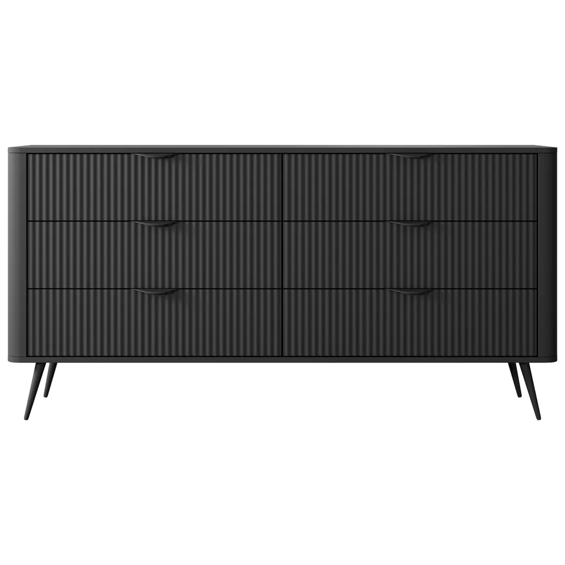 Credenza Nero 6 Cassetti un Ripiano 163x38x81h cm, Apertura Scorrevole - Hali