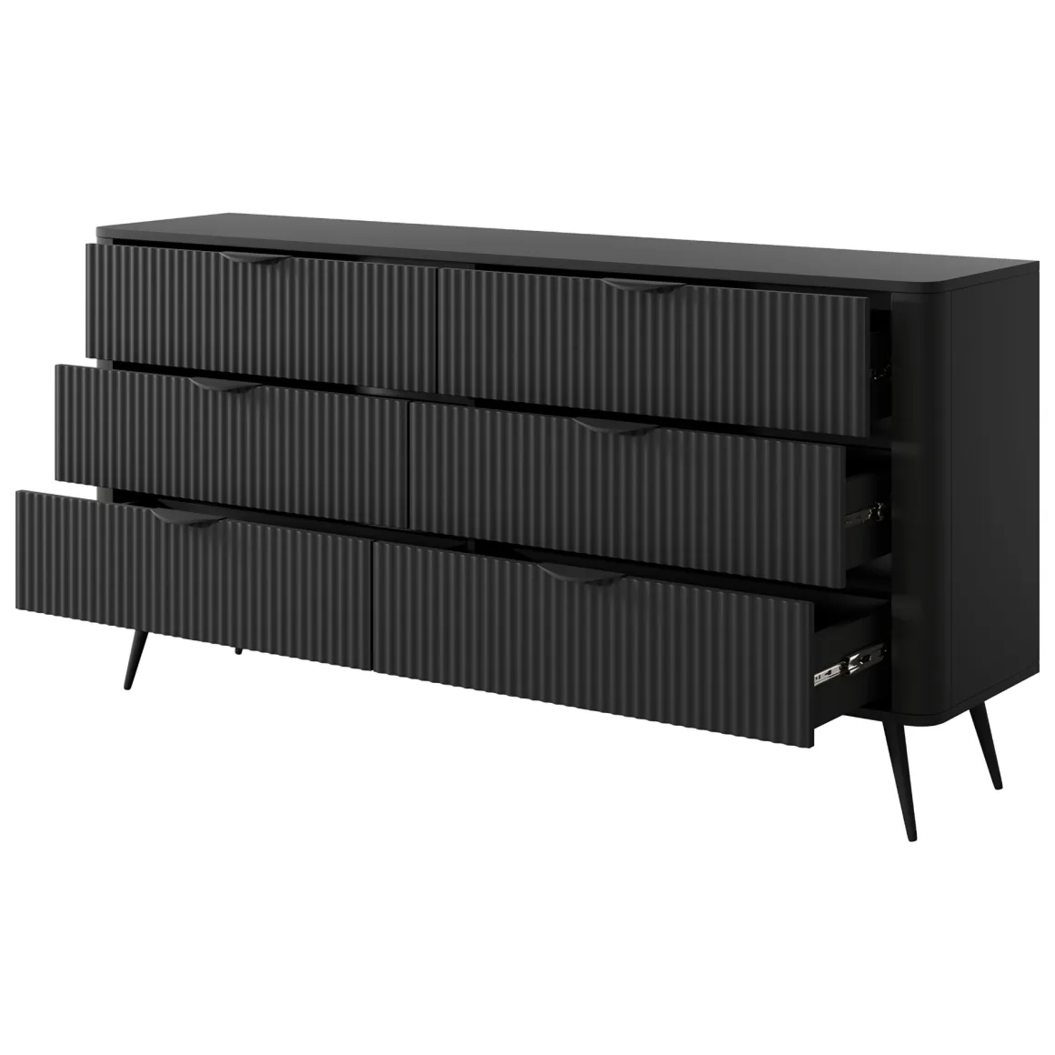 Credenza Nero 6 Cassetti un Ripiano 163x38x81h cm, Apertura Scorrevole - Hali