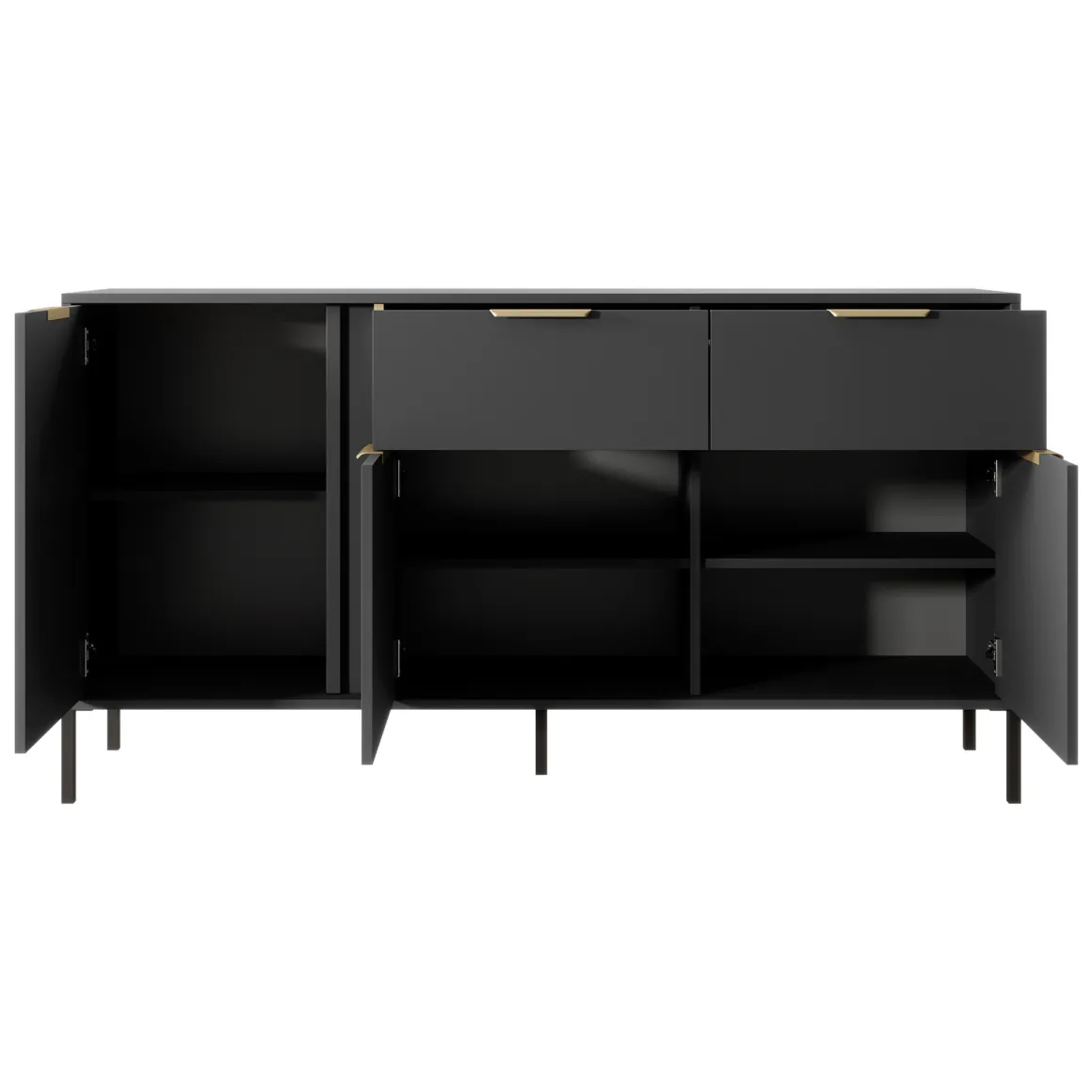 Credenza Nero oro 2 Cassetti 3 Ripiani 153x40x81h cm, Apertura Battente, Scorrevole - Hametesi