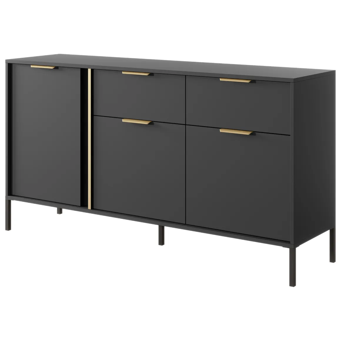 Credenza Nero oro 2 Cassetti 3 Ripiani 153x40x81h cm, Apertura Battente, Scorrevole - Hametesi