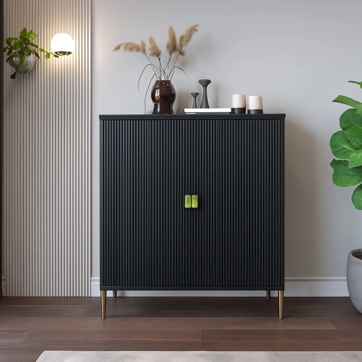 Credenza Nero oro Cassetti 4 Ripiani 104x40x129h cm, Apertura Battente - Wallis