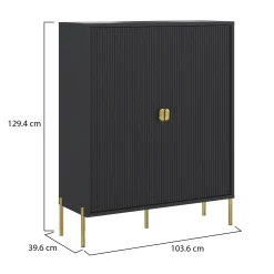 Credenza Nero oro Cassetti 4 Ripiani 104x40x129h cm, Apertura Battente - Wallis