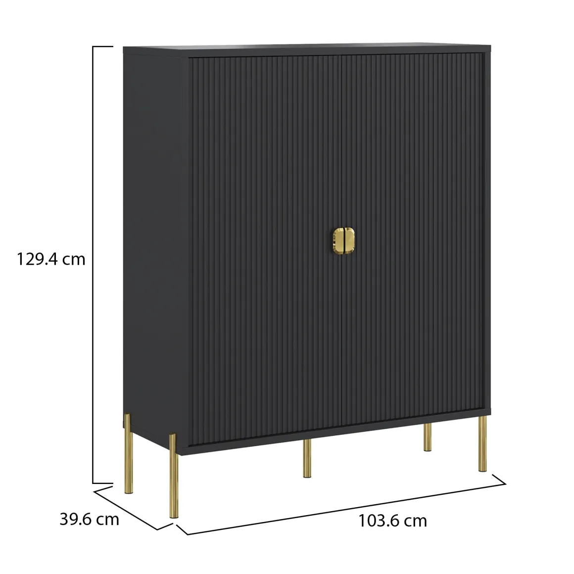 Credenza Nero oro Cassetti 4 Ripiani 104x40x129h cm, Apertura Battente - Wallis