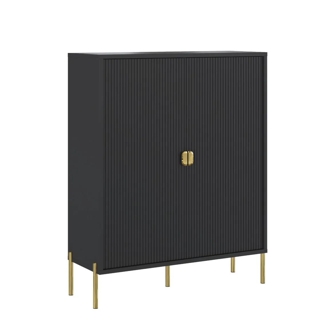 Credenza Nero oro Cassetti 4 Ripiani 104x40x129h cm, Apertura Battente - Wallis