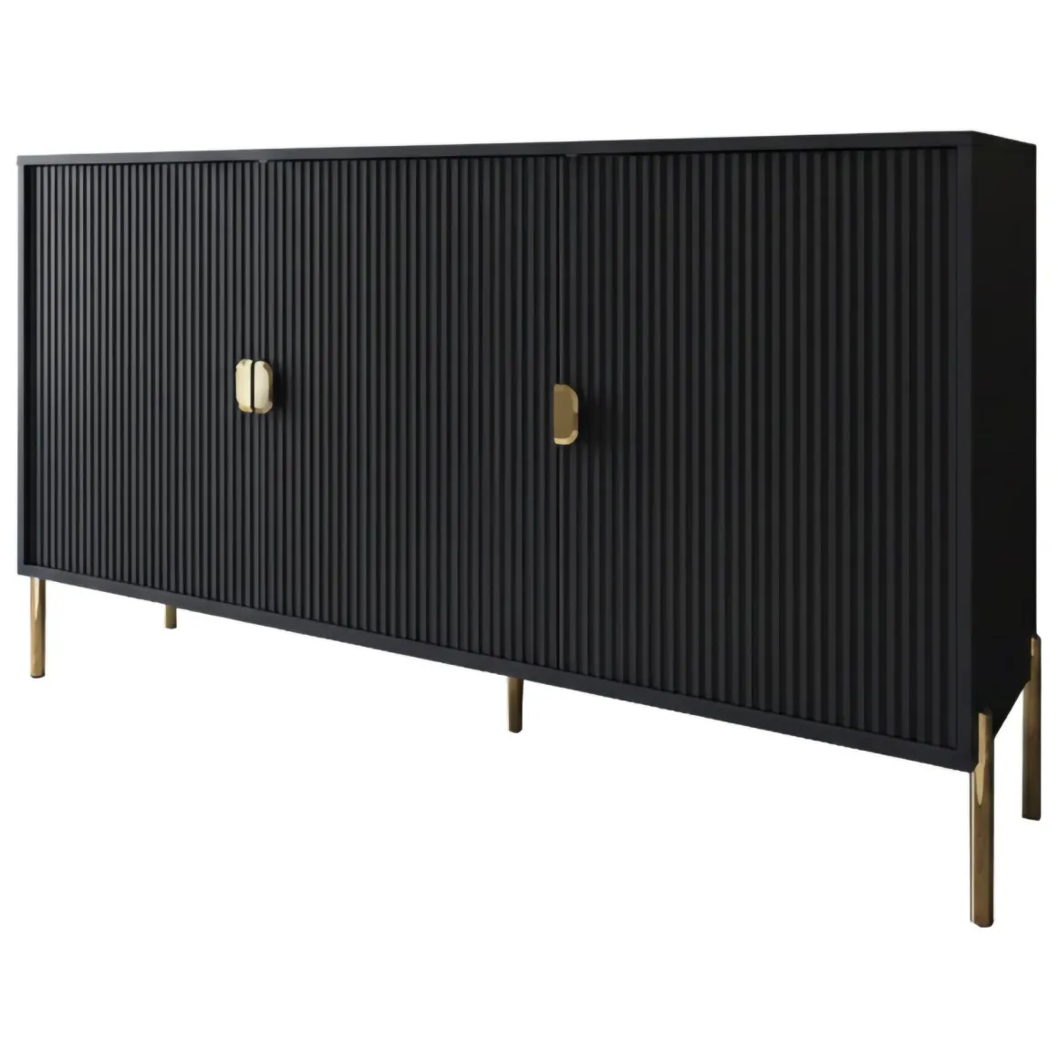 Credenza Nero oro Cassetti Ripiani 203x49x83h cm, Apertura Battente - Ostiglia