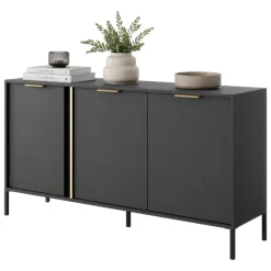 Credenze > Dmora Credenza Nero oro 3 Ripiani Apertura Battente 153x40x81h cm, 3 Ante - Hamagami Oro, Nero