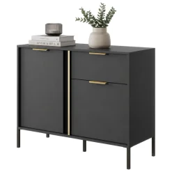 Credenze > Dmora Credenza Nero oro un Cassetto 2 Ripiani 103x40x81h cm, Apertura Battente, Scorrevole - Hame Oro, Nero