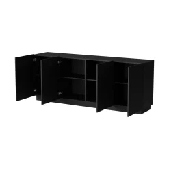 Credenza Nero 4 Ripiani 4 Ante 200x40x78h cm, 8 Vani - Masainas