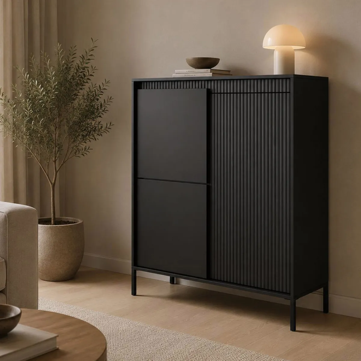 Credenze > Dmora Credenza 5 Ripiani Apertura Battente 104x40x123h cm, 3 Ante - Hatolaro Nero