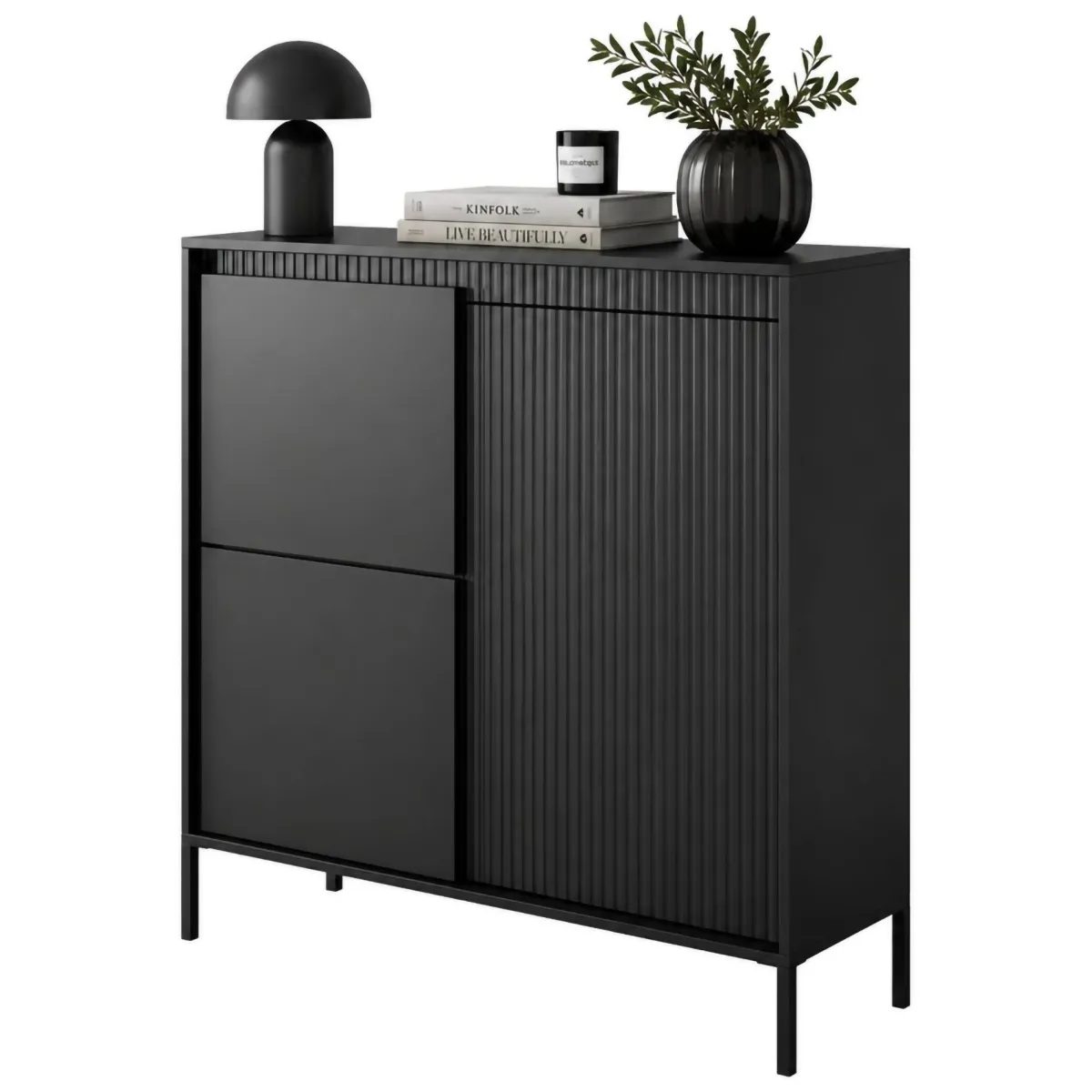 Credenze > Dmora Credenza 5 Ripiani Apertura Battente 104x40x123h cm, 3 Ante - Hatolaro Nero