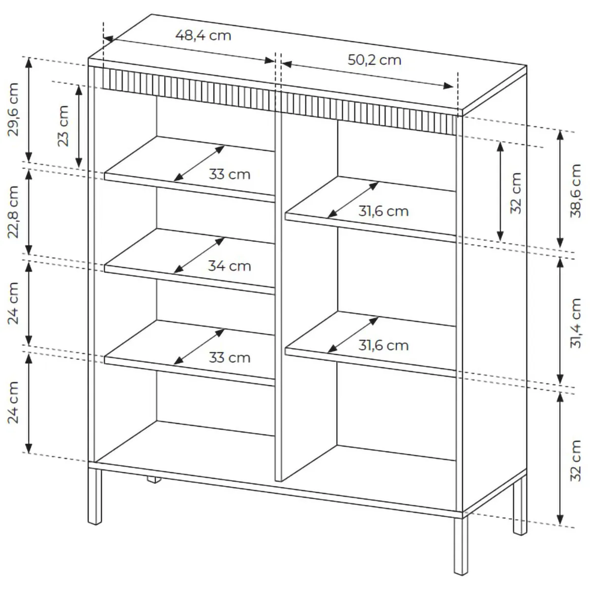 Credenze > Dmora Credenza 5 Ripiani Apertura Battente 104x40x123h cm, 3 Ante - Hatolaro Nero