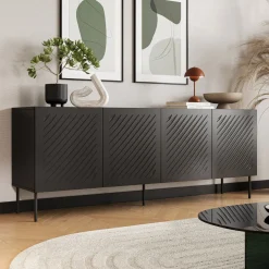 Credenza Nero 2 Ripiani 6 Vani 200.5x42x75h cm, 4 Ante - Carema