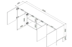 Credenza Nero 2 Ripiani 6 Vani 200.5x42x75h cm, 4 Ante - Carema