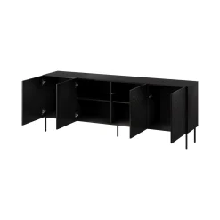 Credenza Nero 2 Ripiani 6 Vani 200.5x42x75h cm, 4 Ante - Carema