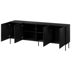 Credenza Nero 2 Ripiani 6 Vani 200.5x42x75h cm, 4 Ante - Carema