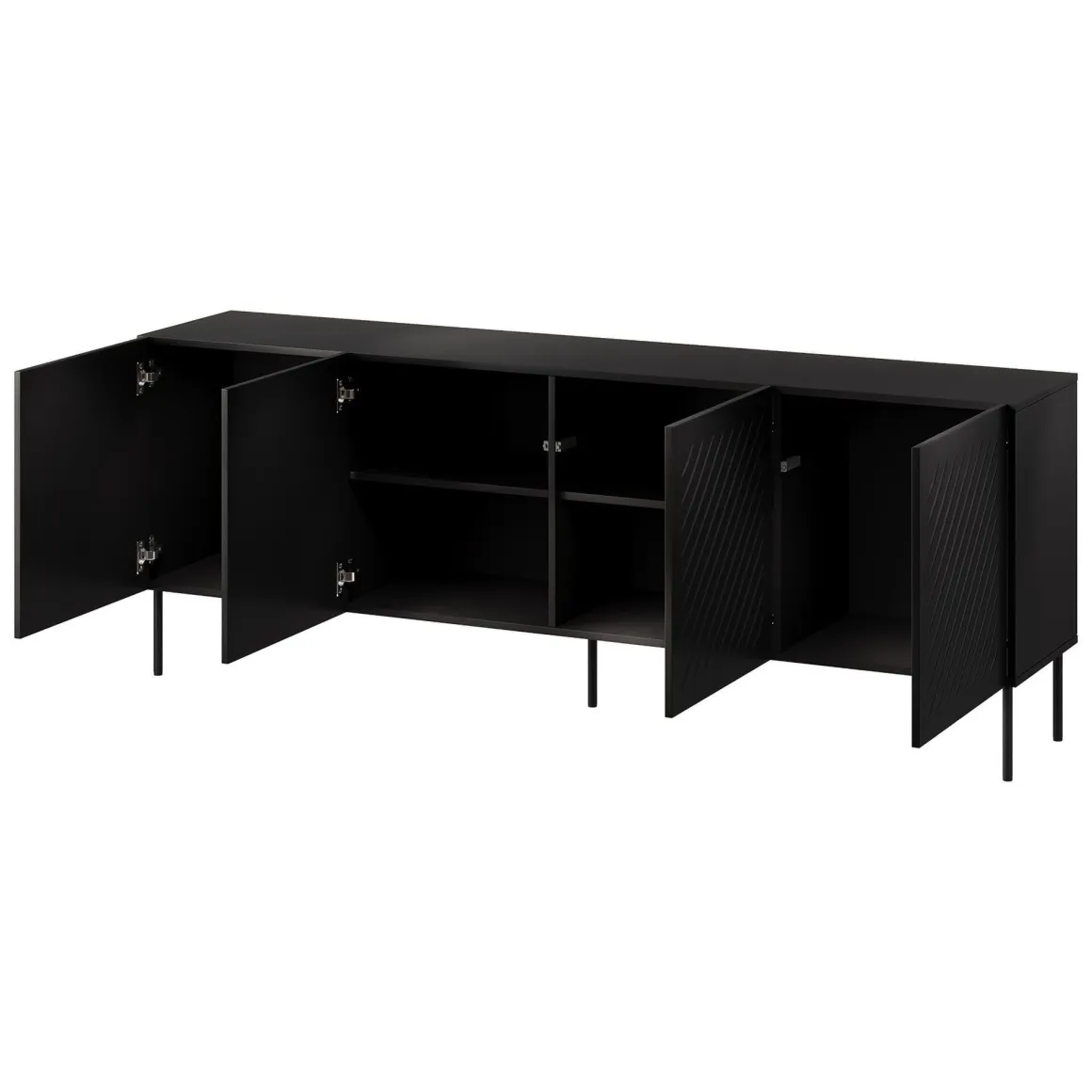Credenza Nero 2 Ripiani 6 Vani 200.5x42x75h cm, 4 Ante - Carema