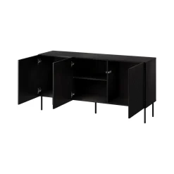 Credenza Nero un Ripiano 3 Vani 150.5x42x75h cm, 3 Ante - Stilo