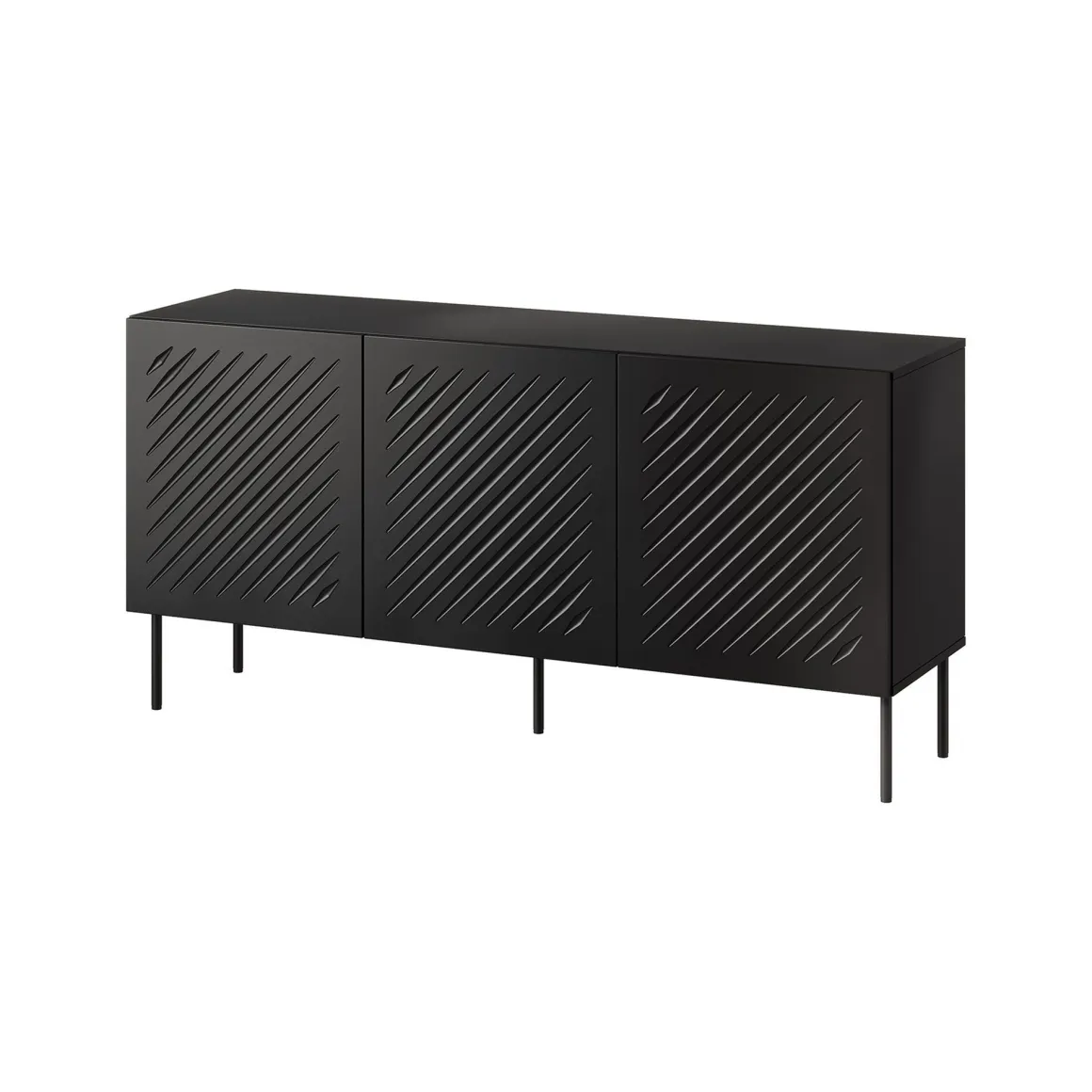 Credenza Nero un Ripiano 3 Vani 150.5x42x75h cm, 3 Ante - Stilo