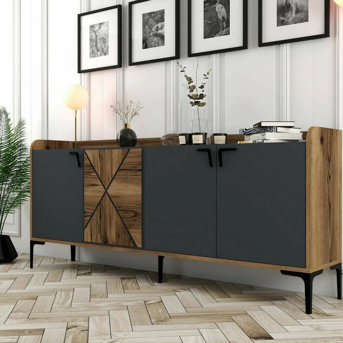 Credenza noce e antracite 180x35x78h cm 3 ante - Also