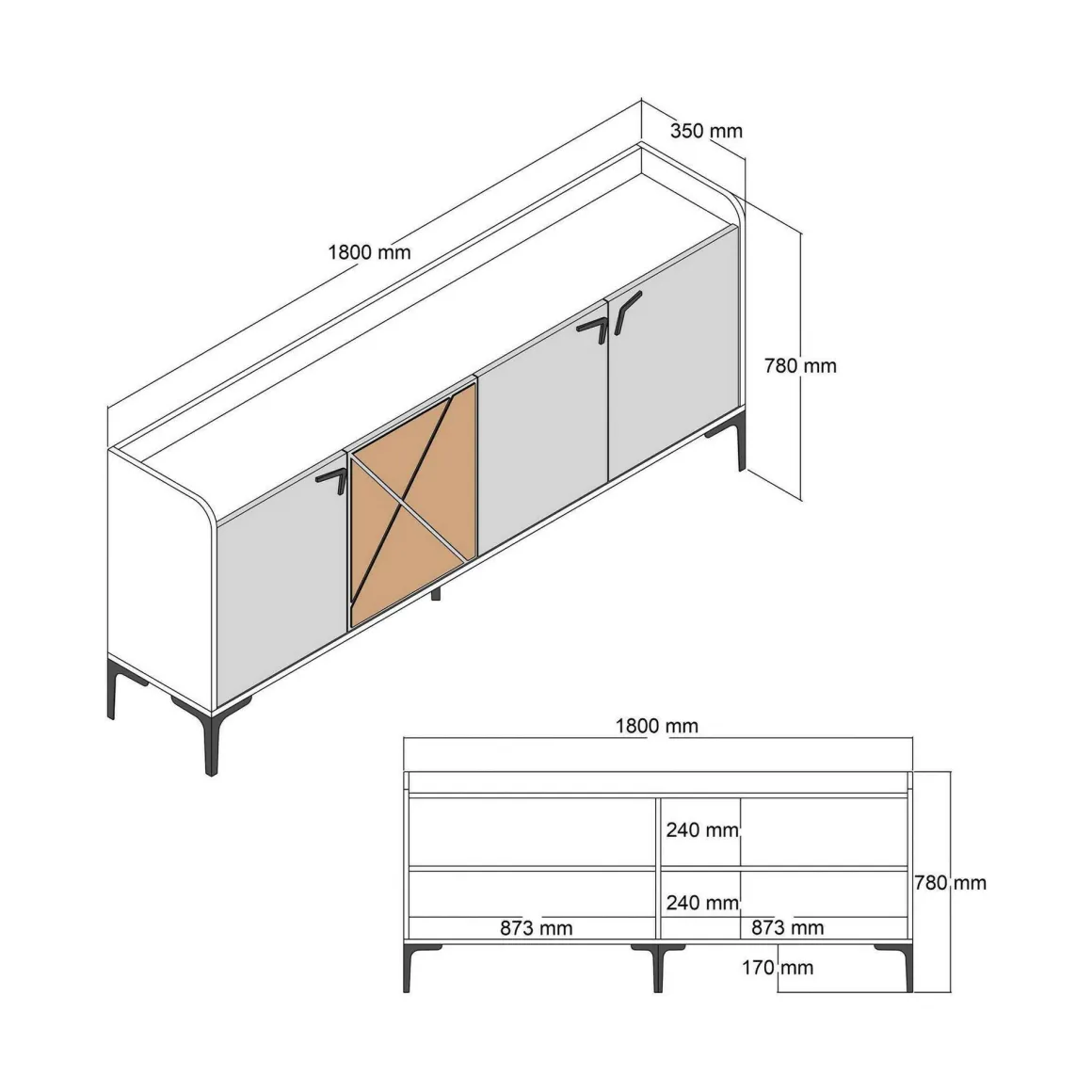 Credenza noce e antracite 180x35x78h cm 3 ante - Also