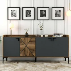 Credenza noce e antracite 180x35x78h cm 3 ante - Also