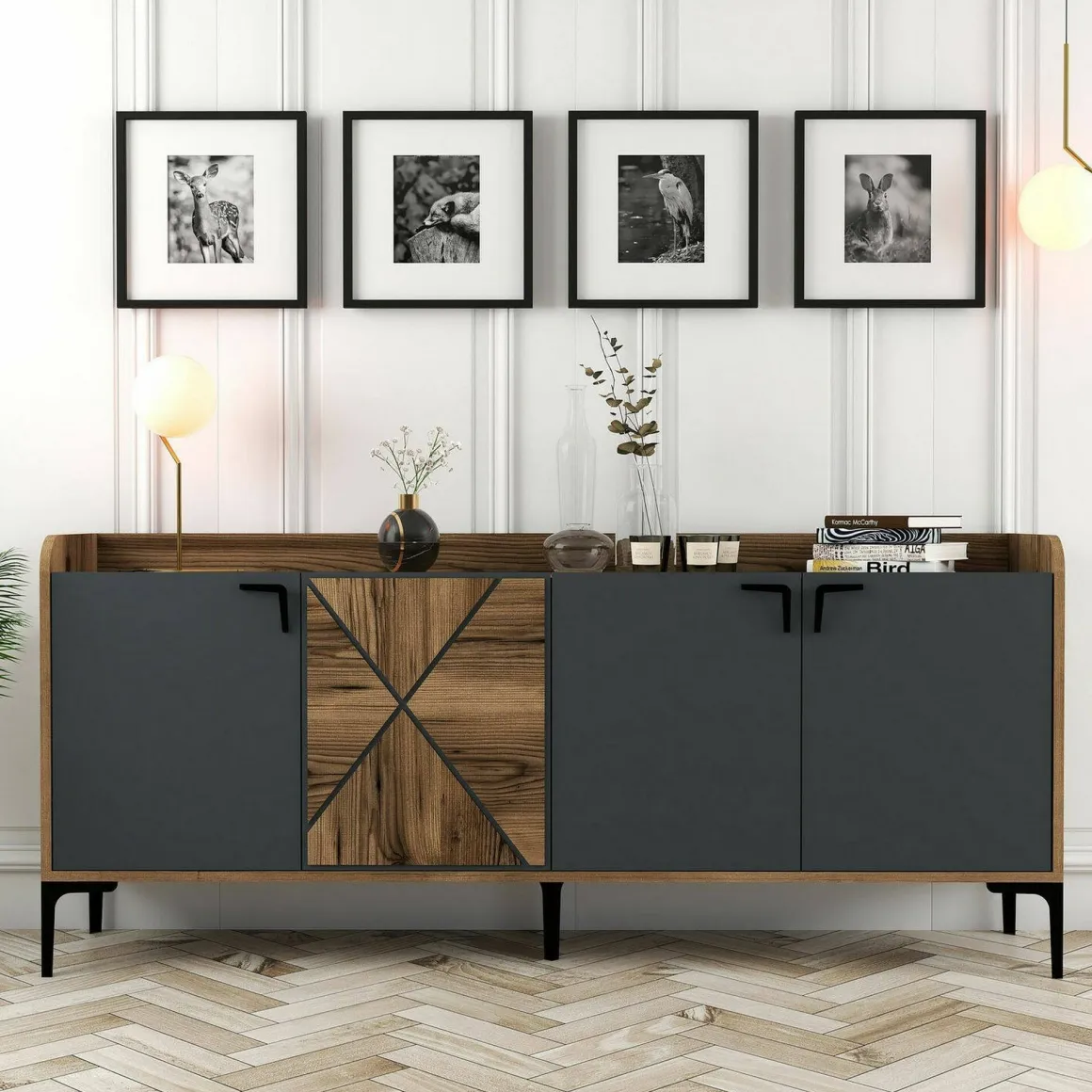 Credenza noce e antracite 180x35x78h cm 3 ante - Also