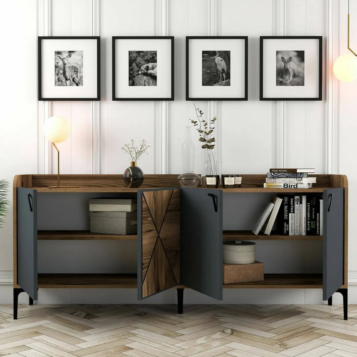 Credenza noce e antracite 180x35x78h cm 3 ante - Also