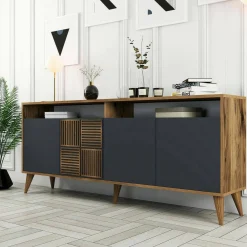 Credenza noce e antracite 180x35x78h cm 4 ante - Jole