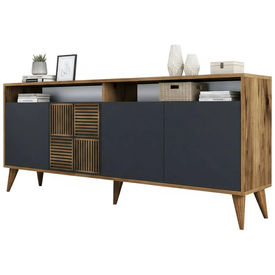 Credenza noce e antracite 180x35x78h cm 4 ante - Jole