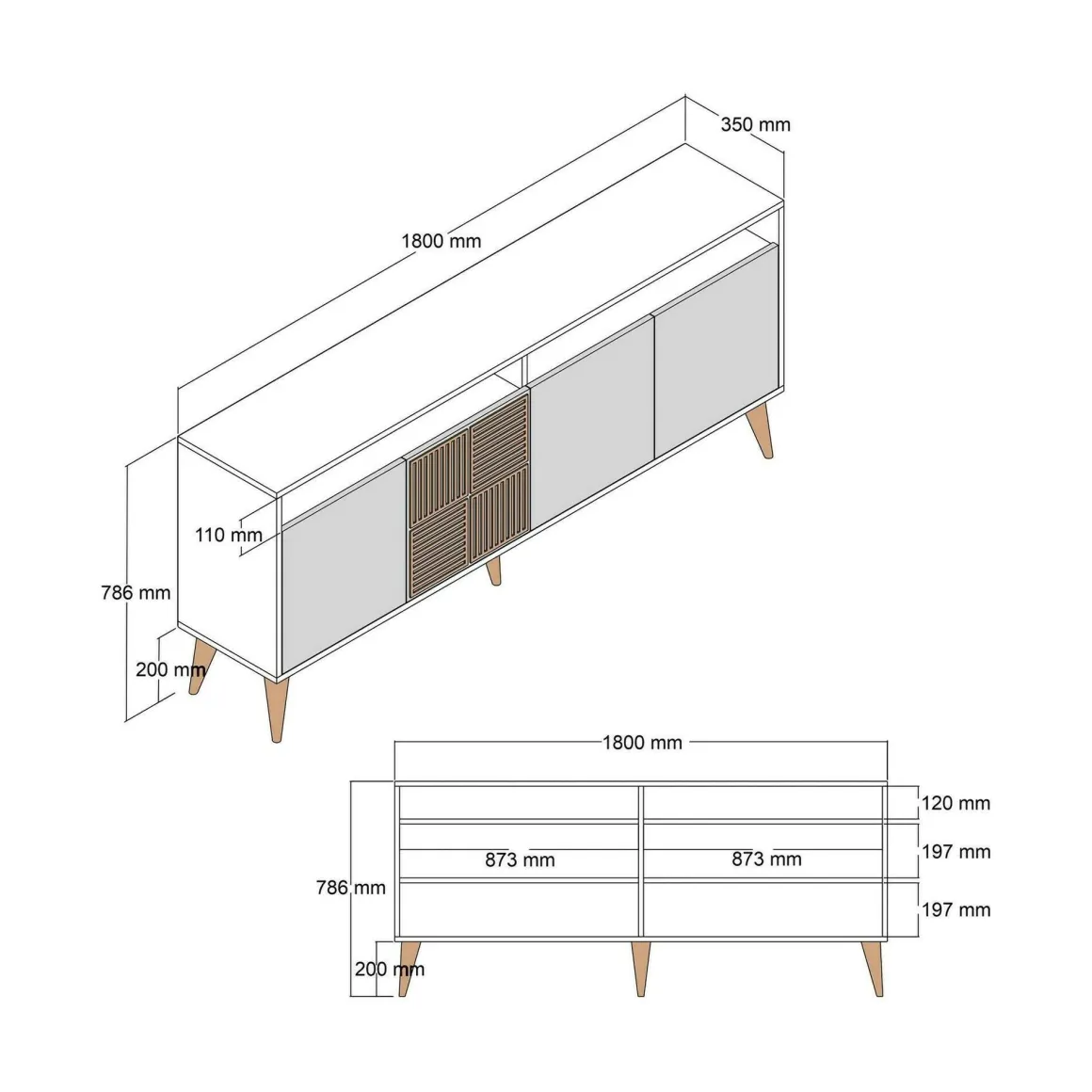 Credenza noce e antracite 180x35x78h cm 4 ante - Jole