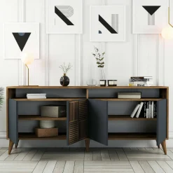 Credenza noce e antracite 180x35x78h cm 4 ante - Jole