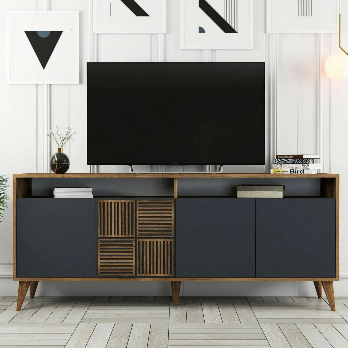 Credenza noce e antracite 180x35x78h cm 4 ante - Jole