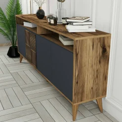 Credenza noce e antracite 180x35x78h cm 4 ante - Jole