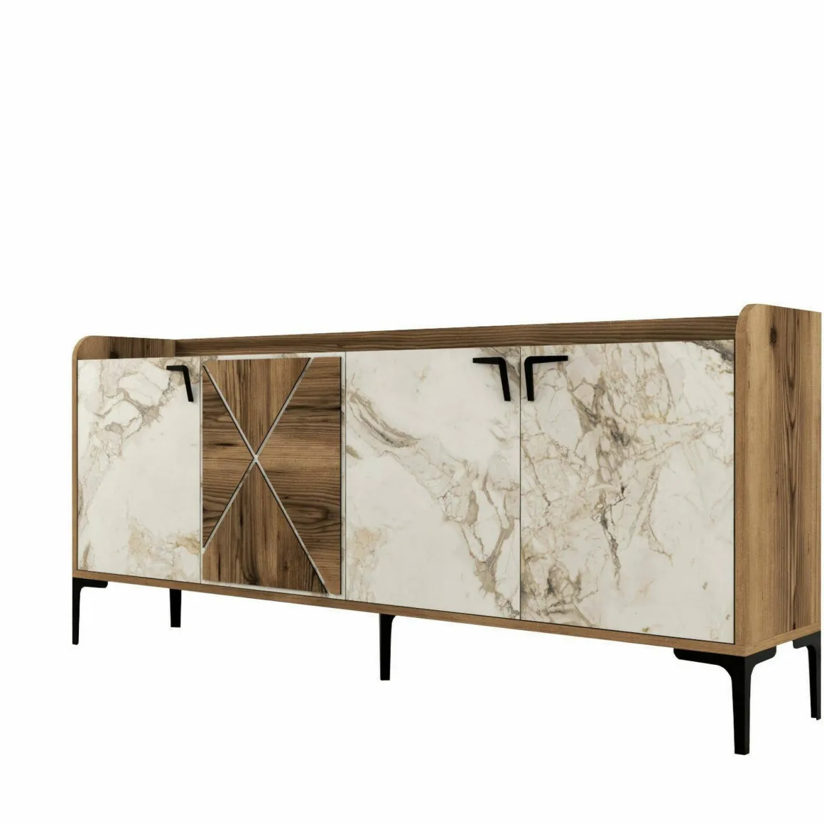 Credenza noce e bianca marmo 180x35x78h cm 3 ante - Also