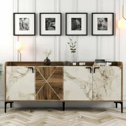 Credenza noce e bianca marmo 180x35x78h cm 3 ante - Also