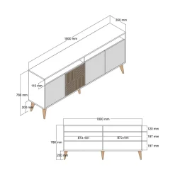 Credenza noce e bianca marmo 180x35x78h cm 4 ante - Jole