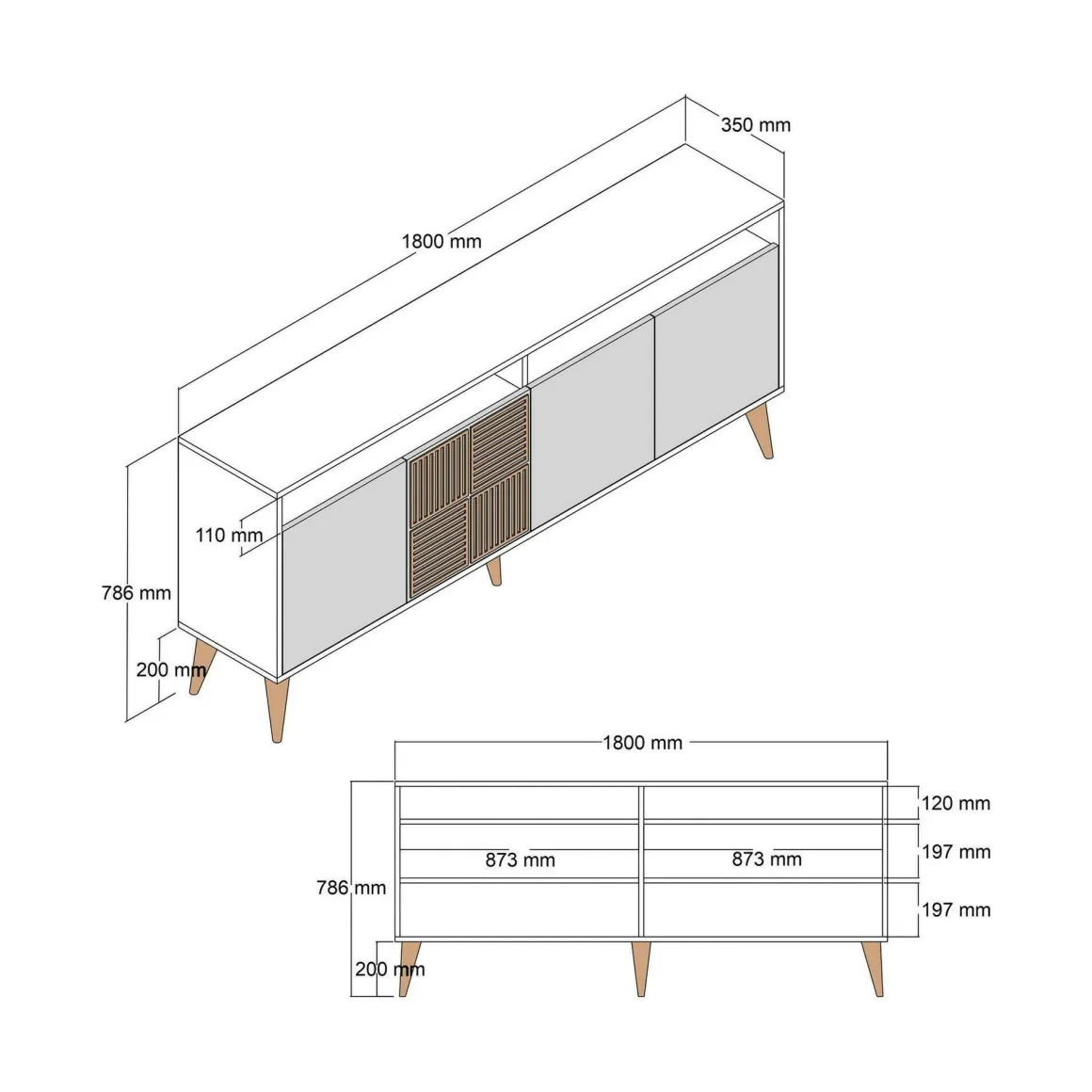 Credenza noce e bianca marmo 180x35x78h cm 4 ante - Jole