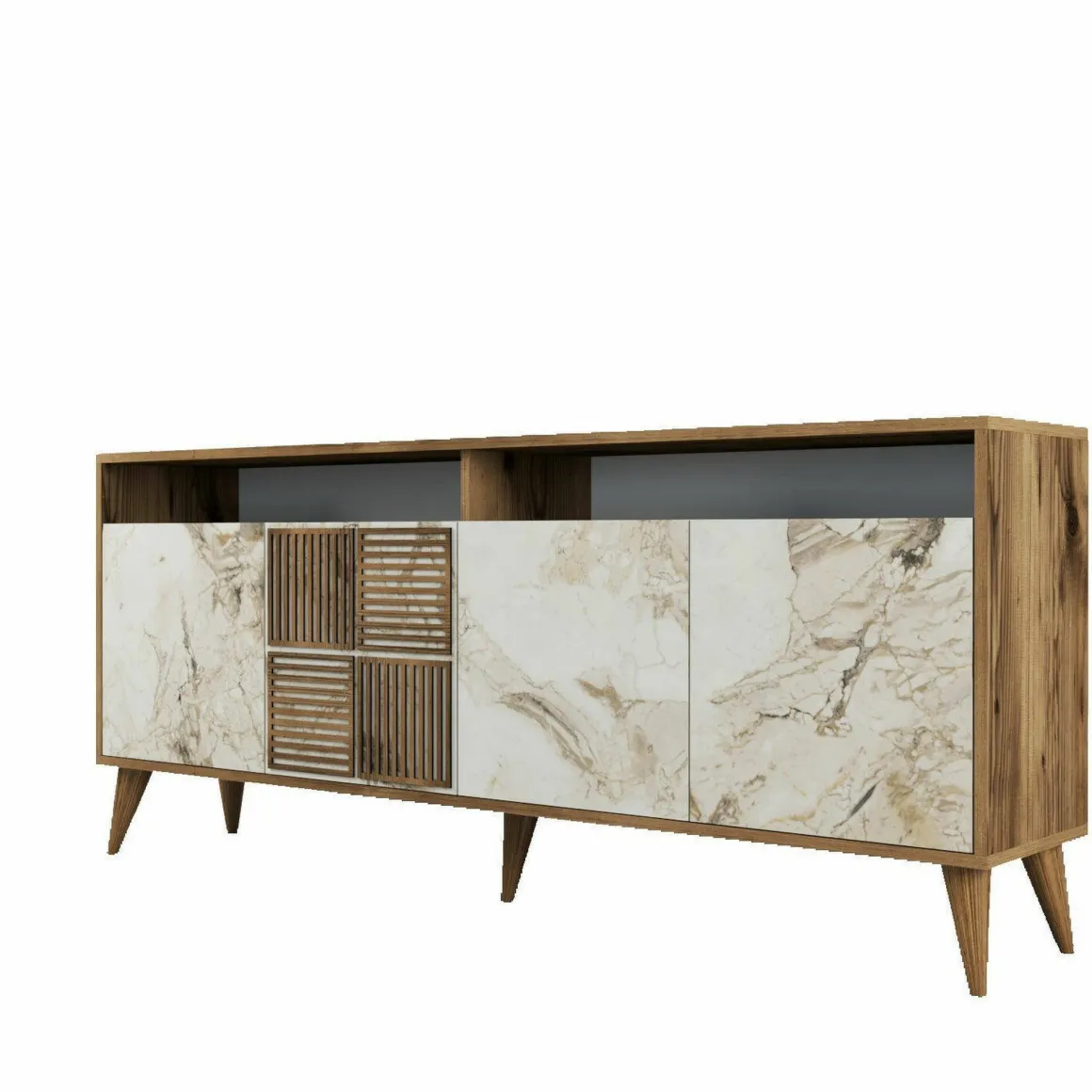 Credenza noce e bianca marmo 180x35x78h cm 4 ante - Jole