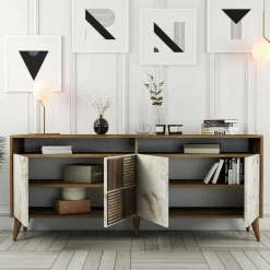 Credenza noce e bianca marmo 180x35x78h cm 4 ante - Jole
