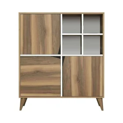 Salotto|Madie > Dmora Credenza noce e bianca 160x35x78h cm 4 ante - Garigliano Bianco, Marrone Noce