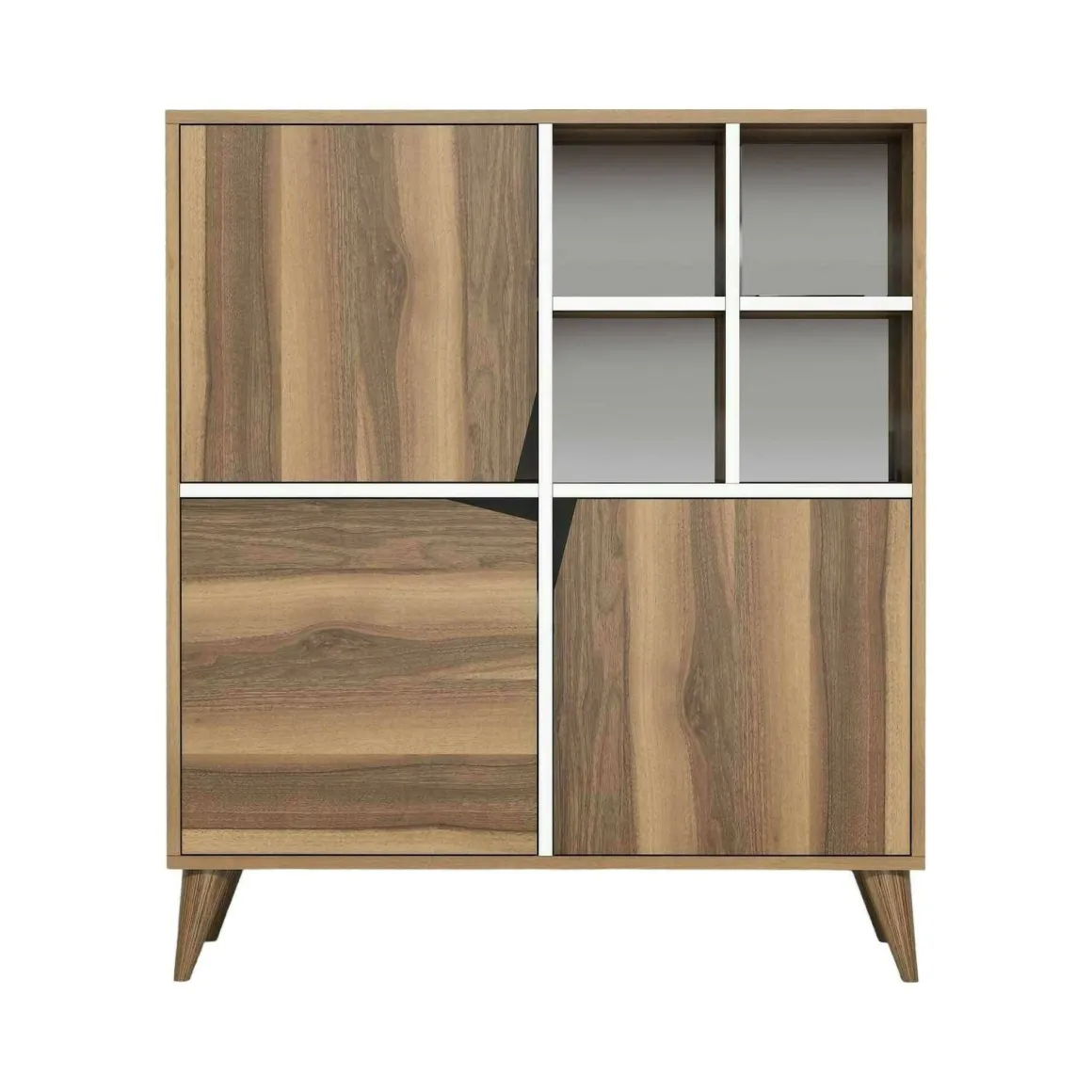 Salotto|Madie > Dmora Credenza noce e bianca 160x35x78h cm 4 ante - Garigliano Bianco, Marrone Noce