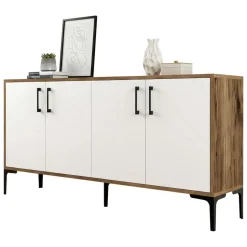 Salotto|Madie > Dmora Credenza noce e bianca 180x35x78h cm 3 ante - Also Bianco, Marrone Noce