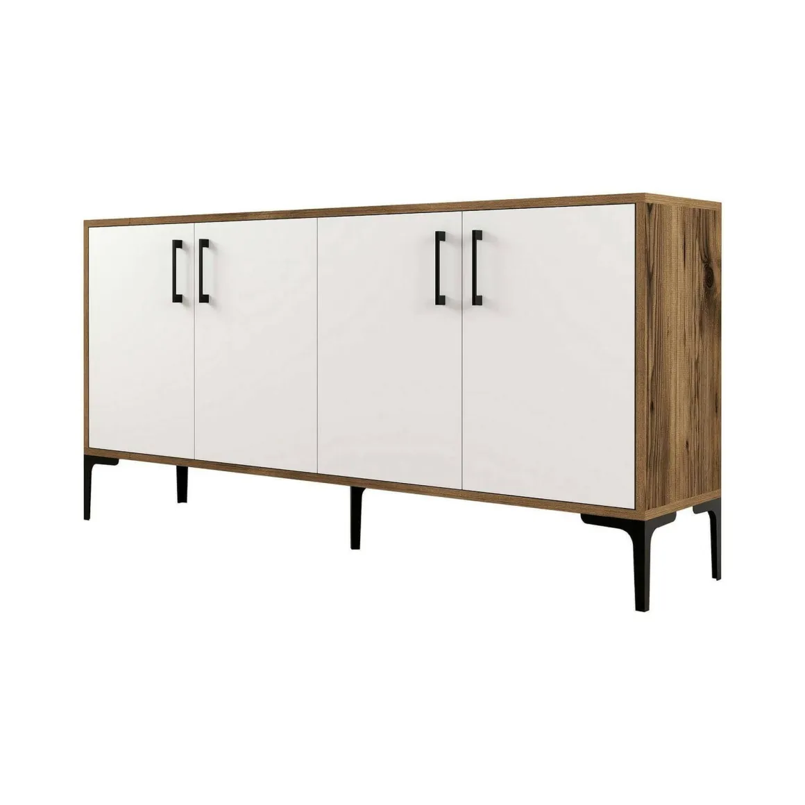Salotto|Madie > Dmora Credenza noce e bianca 180x35x78h cm 3 ante - Also Bianco, Marrone Noce