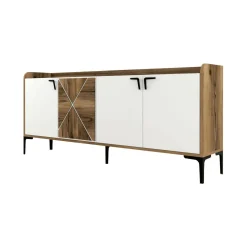 Salotto|Madie > Dmora Credenza noce e bianca 180x35x78h cm 3 ante - Also Bianco, Marrone Noce