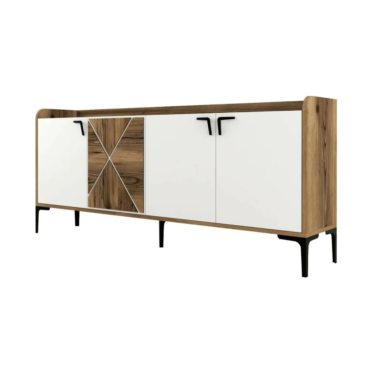 Salotto|Madie > Dmora Credenza noce e bianca 180x35x78h cm 3 ante - Also Bianco, Marrone Noce