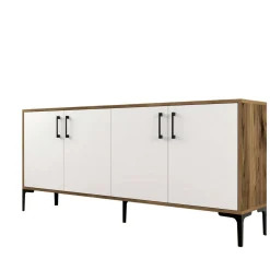 Salotto|Madie > Dmora Credenza noce e bianca 180x35x78h cm 4 ante - Jole Bianco, Marrone Noce