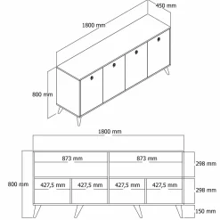 Credenza noce e grigia 180x45x80h cm 4 ante - Ernie