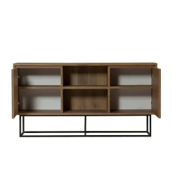 Madie|Credenze > Dmora Credenza noce e nera 180x35x78h cm 3 ante - Fay Nero, Marrone Noce